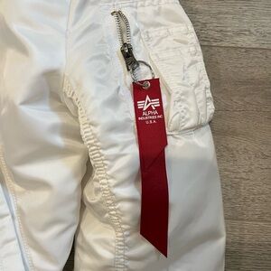Alpha Industries Bright White Jacket with Red Tag